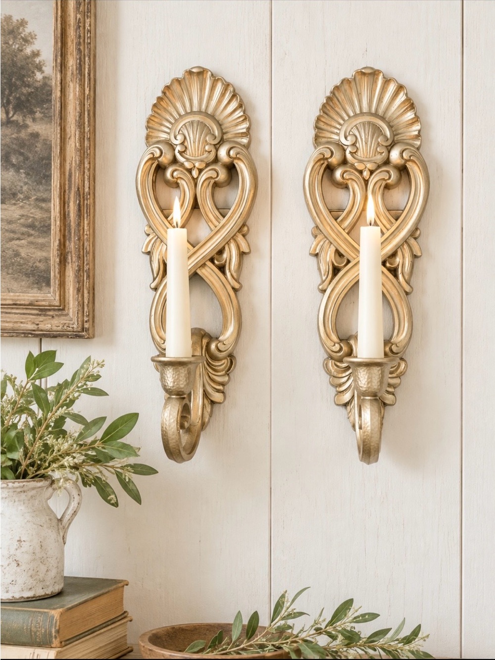 Vintage Homco Gold Hollywood Regency Wall Sconces | Candle Holder. Baroque |